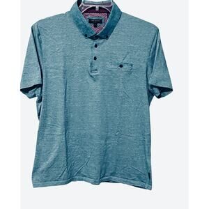 TED BAKER SHORT SLV BUTTON COLLAR POLO SHIRT, MENS, LONDON 7/US 3XL-HEATHER BLUE